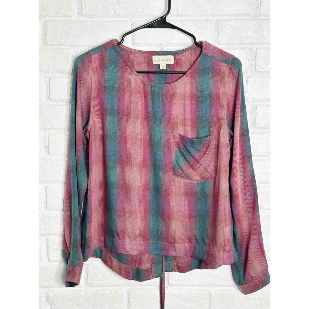 Cloth & Stone Anthropologie Plaid Lace Back Shirt size XS